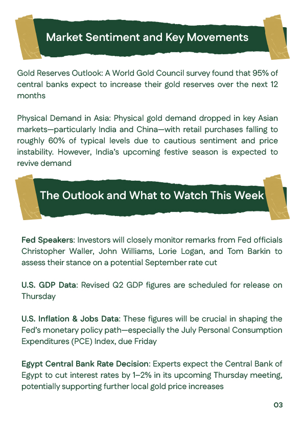 Forward-looking gold and silver price outlook third week of August 2025 focusing on US GDP data and Fed officials’ statements
