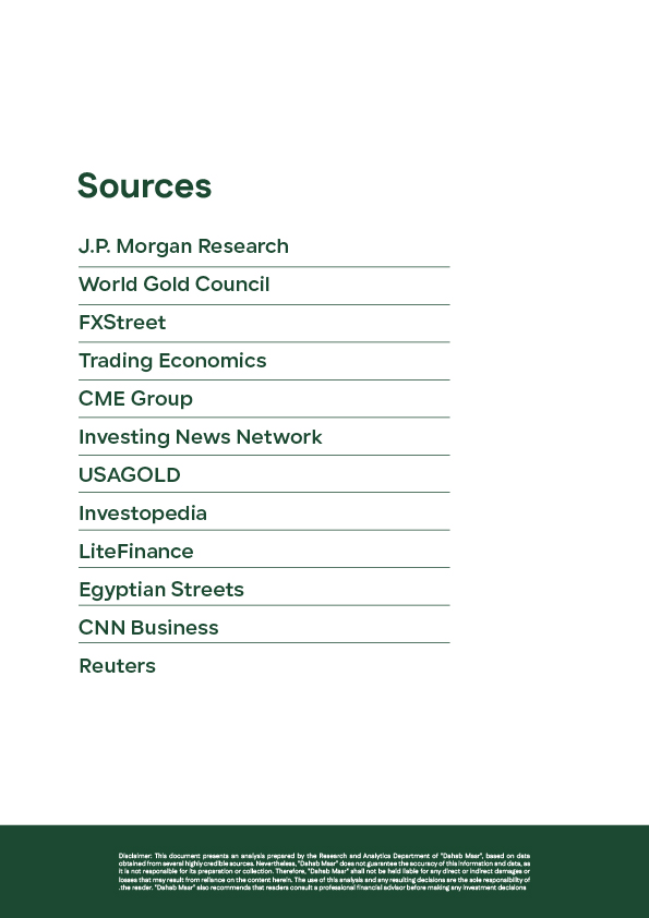 A table listing the credible sources used to prepare the report, such as "J.P. Morgan Research" and "Reuters."