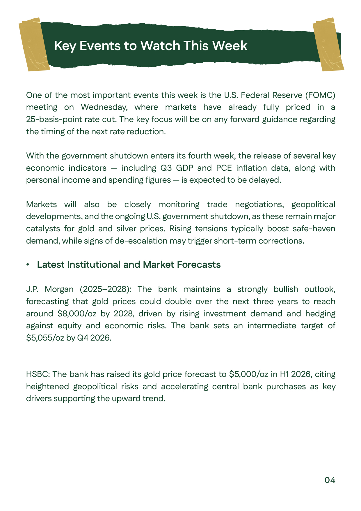 Summary of key watchpoints: upcoming Fed interest rate meeting, U.S. growth data, and ongoing geopolitical tensions.