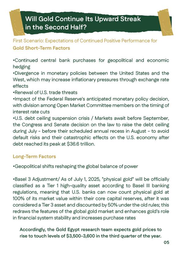 Optimistic scenario sees gold rising to $3,500&ndash;$3,600 in H2 2025, driven by central bank demand and Basel III upgrade.