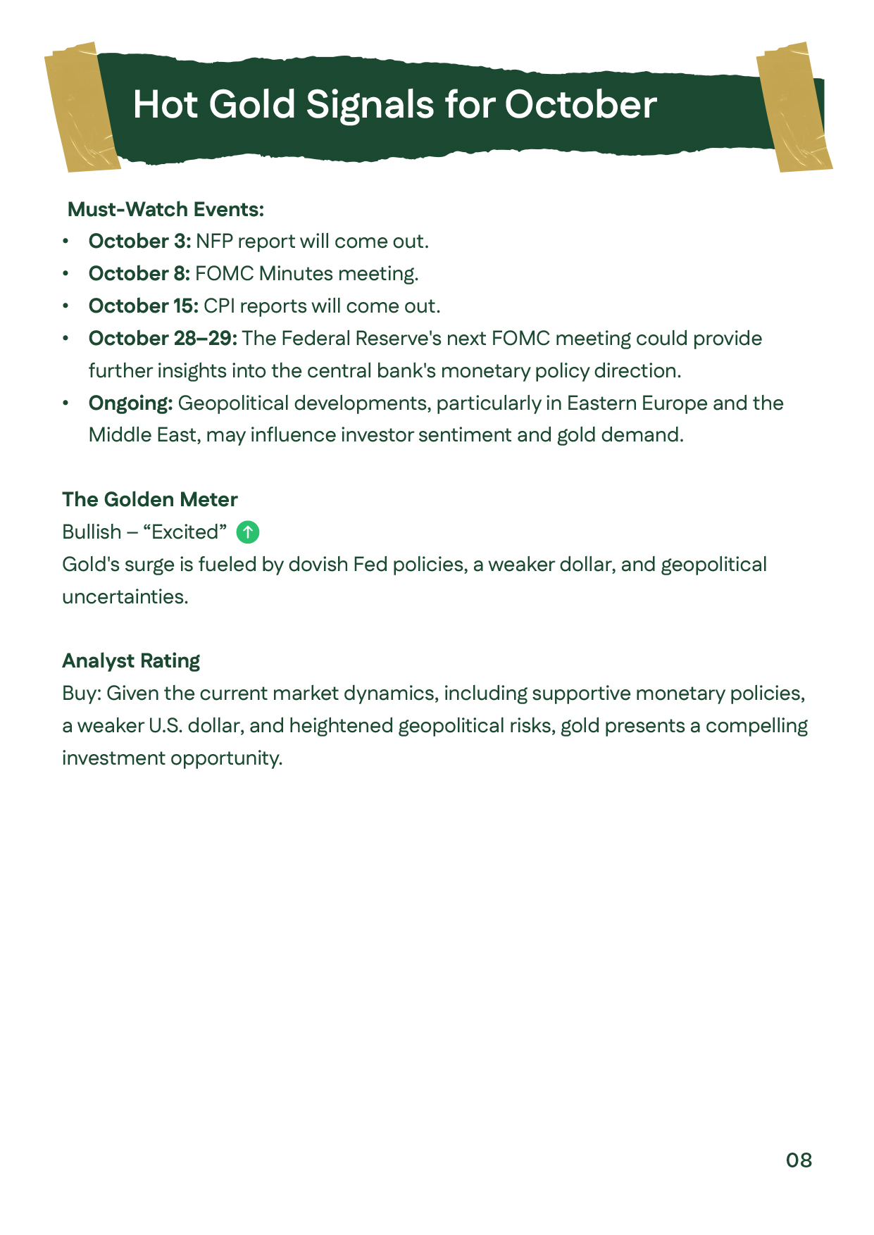 English: Calendar of key October 2025 events: US jobs report Oct 3, FOMC minutes Oct 8, CPI Oct 15, Fed rate meeting Oct 28–29, and ongoing geopolitical tensions.